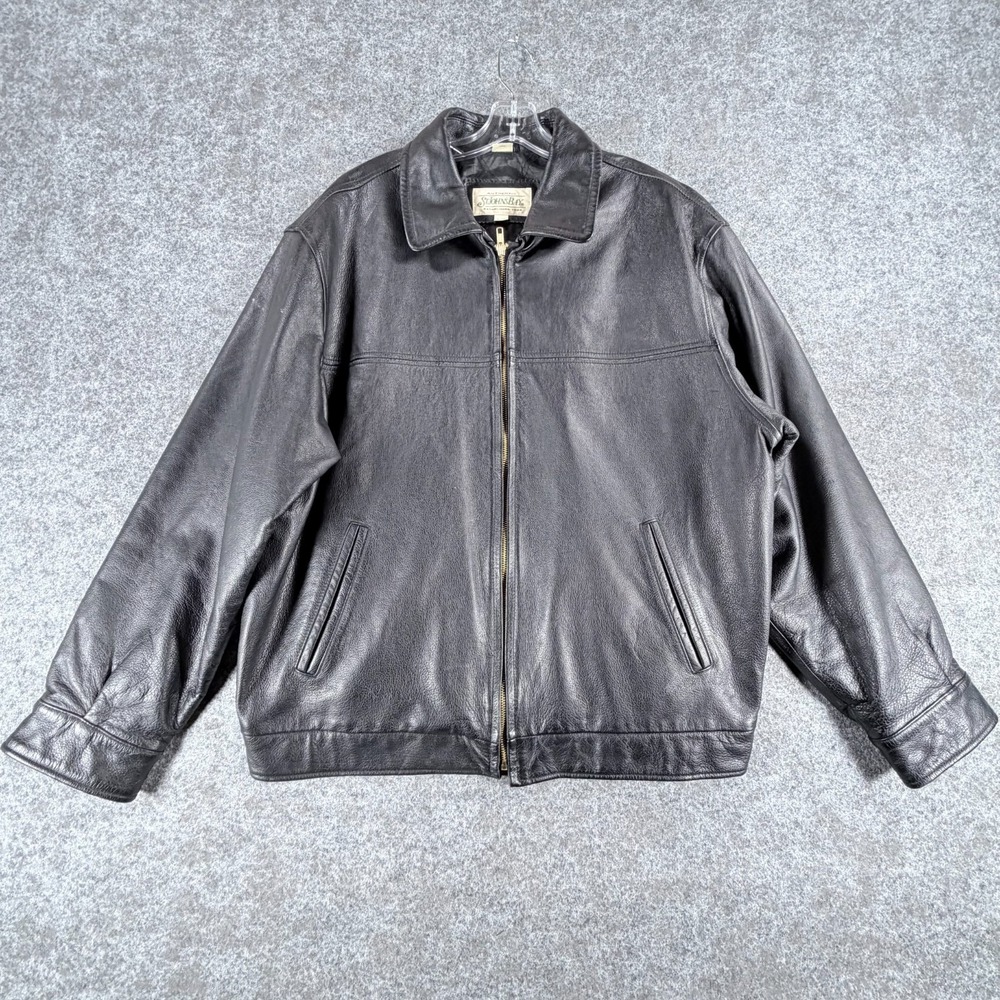 St Johns Bay Bomber Jacket Mens L Black Leather Full Zip Stylish Quilted Lined